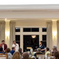 VP Miloa Topi� and dean Marouane Kessentini on stage with moderator Laura Aikens